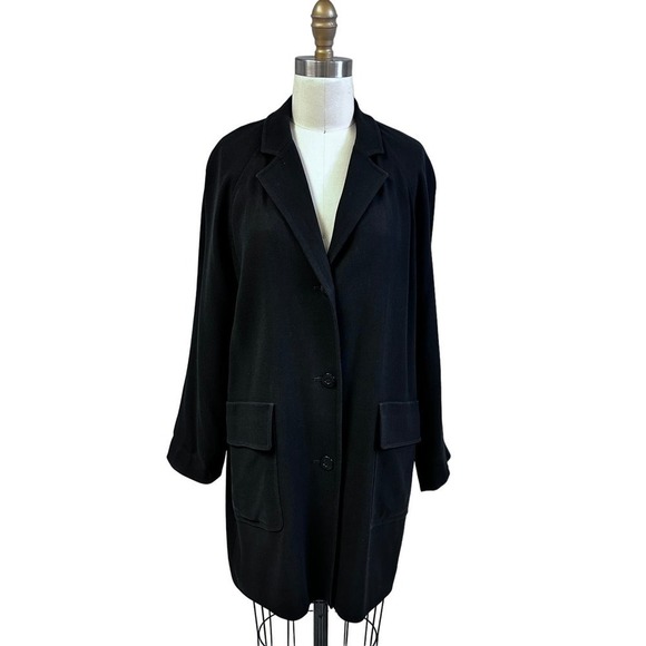 VTG Isaac Mizrahi New York Black Wool Blend Car Coat Swing Jacket Sz 8 S/M - Picture 1 of 7
